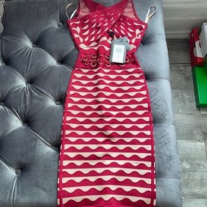 Red & Cream Midi Herve Leger Dress